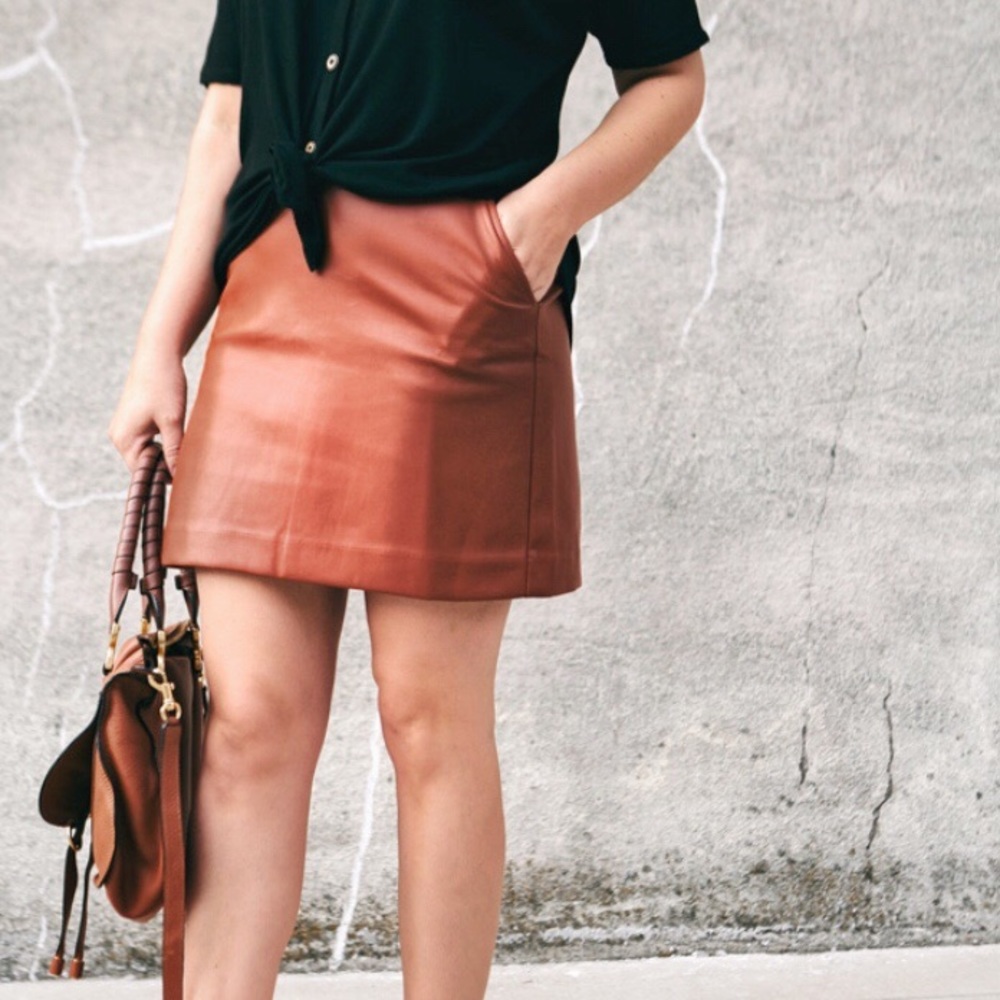[bar III] Faux Leather Brown Zipper Skirt Size M
